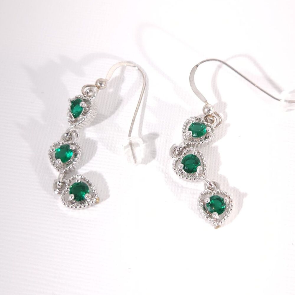 Emerald Dangle Earrings Hearts